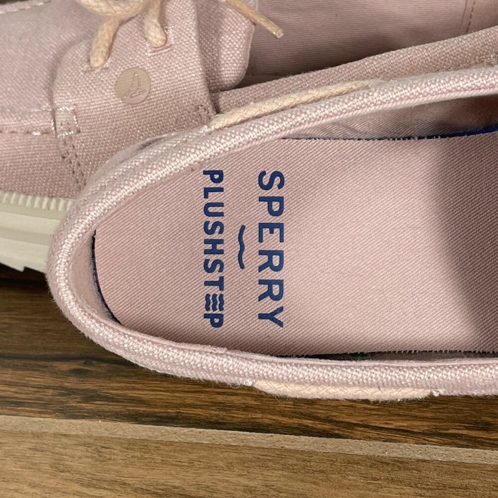 Sperry Cruise Plushstep Boat Shoes Womens Size 7.5 Light Pink 2 Eye Platform Moc - Picture 11 of 13